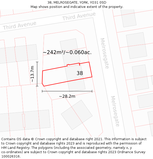 38, MELROSEGATE, YORK, YO31 0SD: Plot and title map