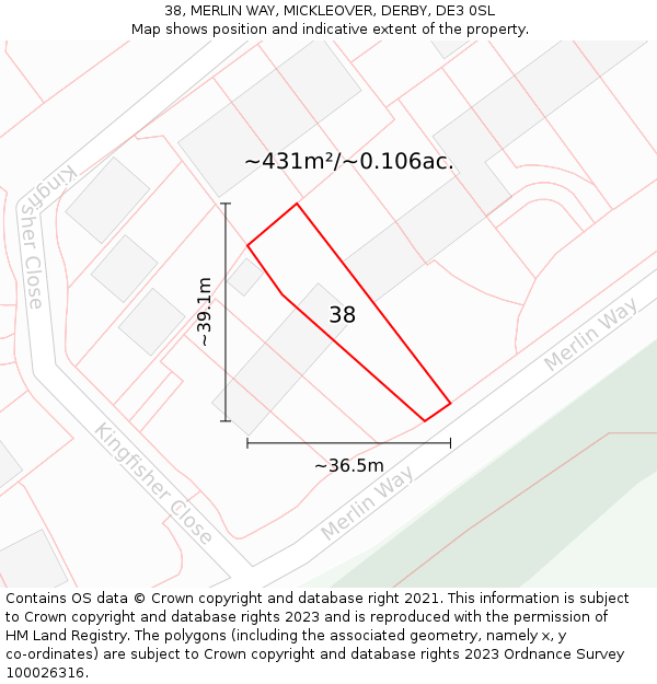 38, MERLIN WAY, MICKLEOVER, DERBY, DE3 0SL: Plot and title map
