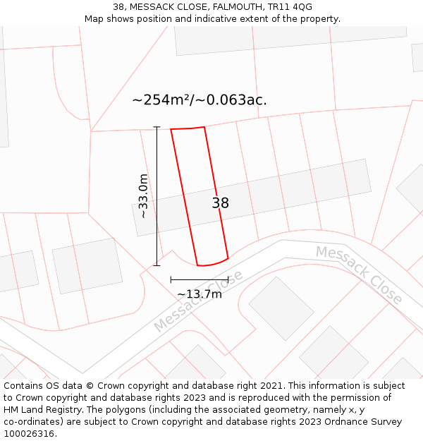 38, MESSACK CLOSE, FALMOUTH, TR11 4QG: Plot and title map