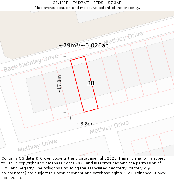 38, METHLEY DRIVE, LEEDS, LS7 3NE: Plot and title map