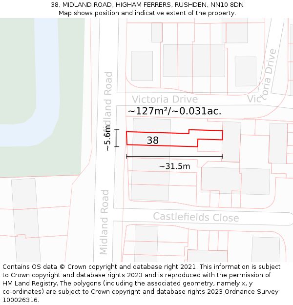 38, MIDLAND ROAD, HIGHAM FERRERS, RUSHDEN, NN10 8DN: Plot and title map