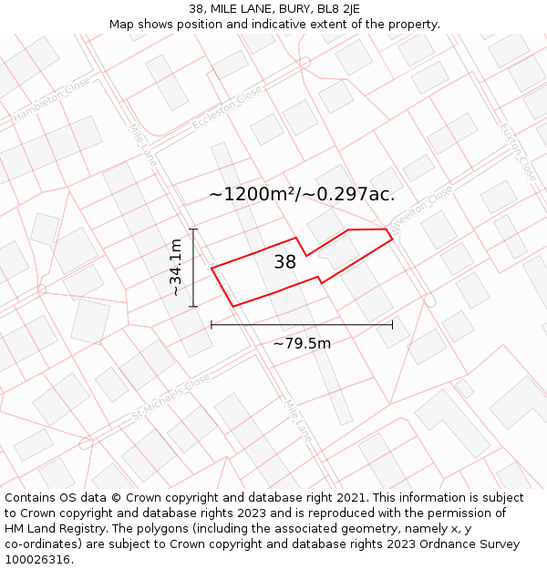 38, MILE LANE, BURY, BL8 2JE: Plot and title map