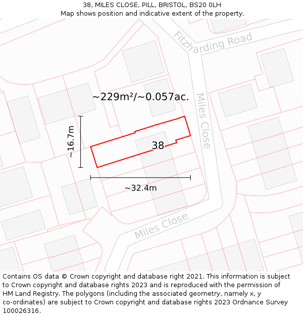 38, MILES CLOSE, PILL, BRISTOL, BS20 0LH: Plot and title map