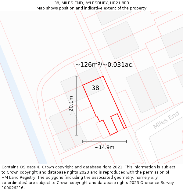 38, MILES END, AYLESBURY, HP21 8PR: Plot and title map