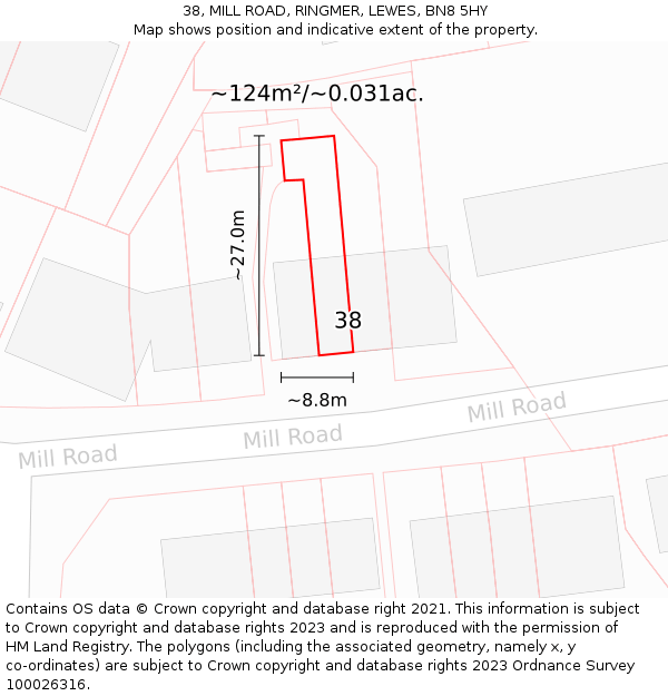 38, MILL ROAD, RINGMER, LEWES, BN8 5HY: Plot and title map
