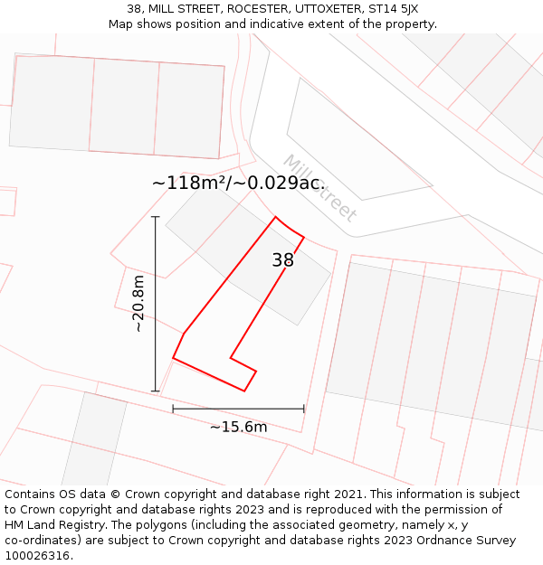38, MILL STREET, ROCESTER, UTTOXETER, ST14 5JX: Plot and title map