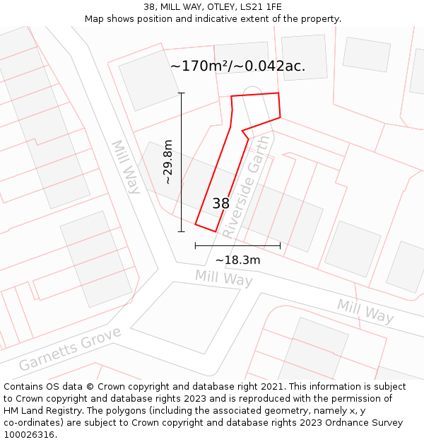 38, MILL WAY, OTLEY, LS21 1FE: Plot and title map