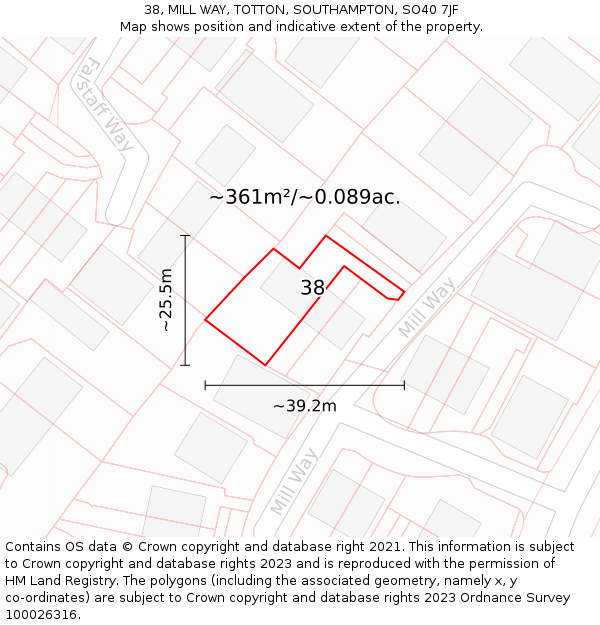 38, MILL WAY, TOTTON, SOUTHAMPTON, SO40 7JF: Plot and title map