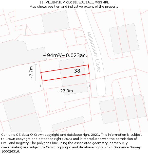 38, MILLENNIUM CLOSE, WALSALL, WS3 4PL: Plot and title map