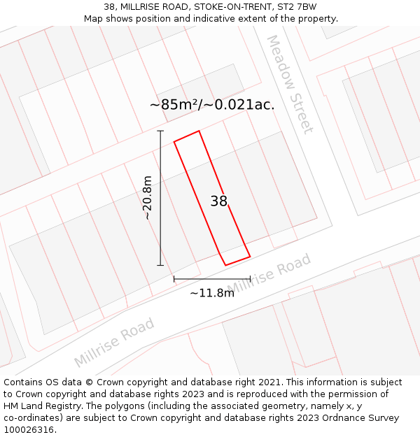 38, MILLRISE ROAD, STOKE-ON-TRENT, ST2 7BW: Plot and title map