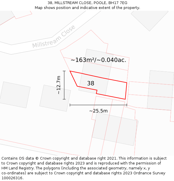 38, MILLSTREAM CLOSE, POOLE, BH17 7EG: Plot and title map