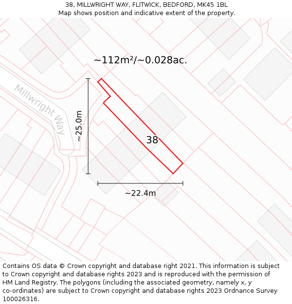 38, MILLWRIGHT WAY, FLITWICK, BEDFORD, MK45 1BL: Plot and title map