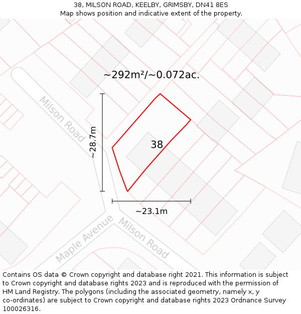 38, MILSON ROAD, KEELBY, GRIMSBY, DN41 8ES: Plot and title map