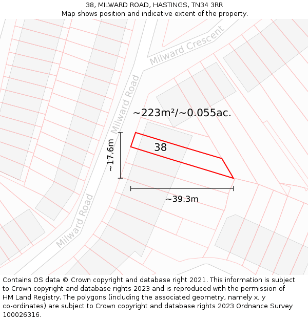 38, MILWARD ROAD, HASTINGS, TN34 3RR: Plot and title map