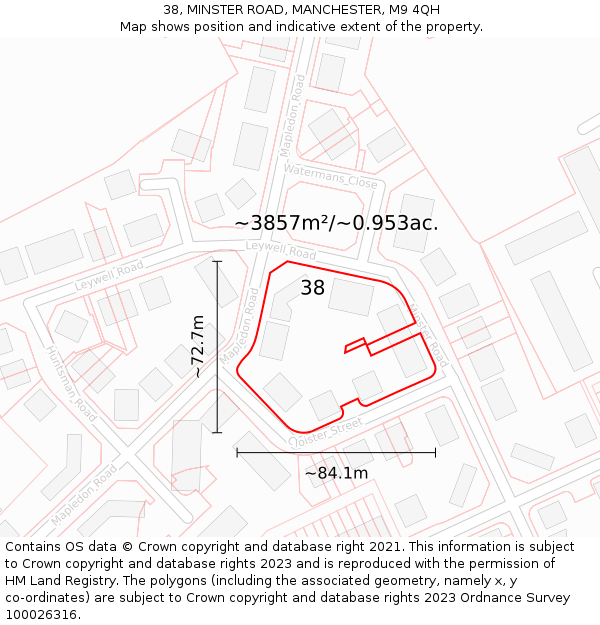 38, MINSTER ROAD, MANCHESTER, M9 4QH: Plot and title map