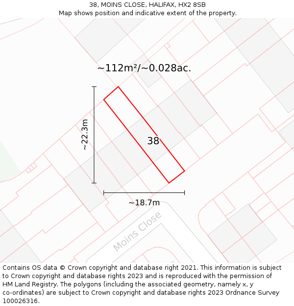 38, MOINS CLOSE, HALIFAX, HX2 8SB: Plot and title map