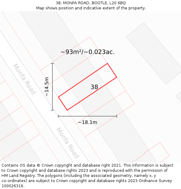 38, MONFA ROAD, BOOTLE, L20 6BQ: Plot and title map
