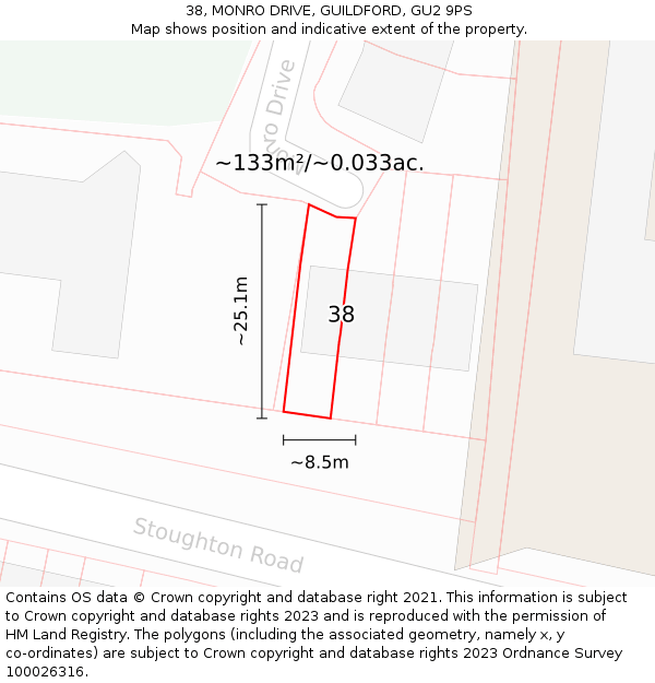 38, MONRO DRIVE, GUILDFORD, GU2 9PS: Plot and title map