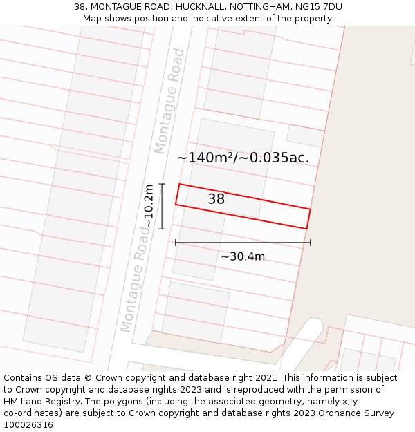 38, MONTAGUE ROAD, HUCKNALL, NOTTINGHAM, NG15 7DU: Plot and title map