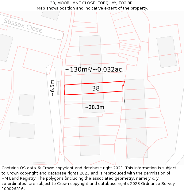 38, MOOR LANE CLOSE, TORQUAY, TQ2 8PL: Plot and title map