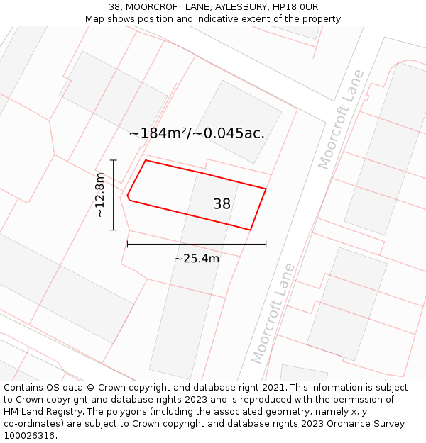 38, MOORCROFT LANE, AYLESBURY, HP18 0UR: Plot and title map