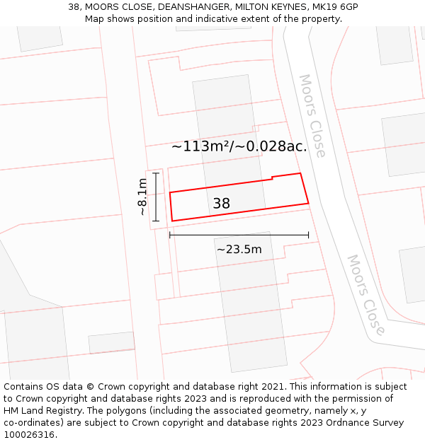 38, MOORS CLOSE, DEANSHANGER, MILTON KEYNES, MK19 6GP: Plot and title map