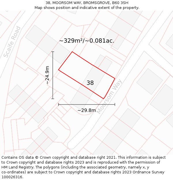 38, MOORSOM WAY, BROMSGROVE, B60 3SH: Plot and title map