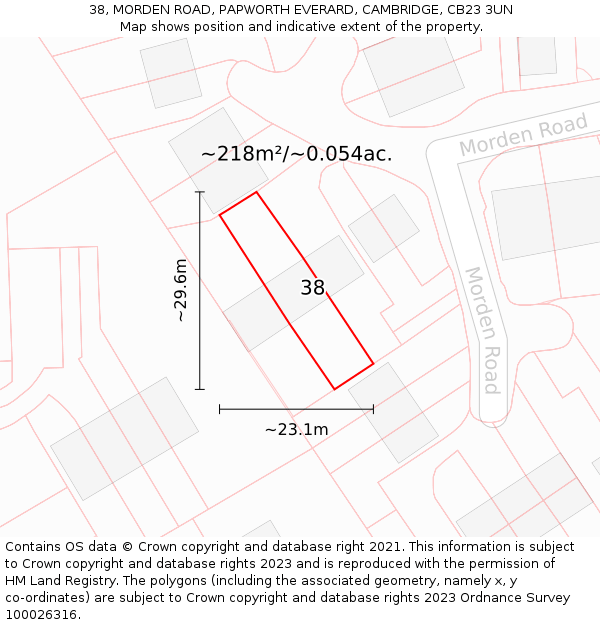 38, MORDEN ROAD, PAPWORTH EVERARD, CAMBRIDGE, CB23 3UN: Plot and title map