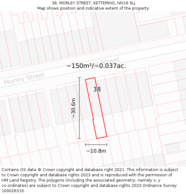 38, MORLEY STREET, KETTERING, NN16 9LJ: Plot and title map