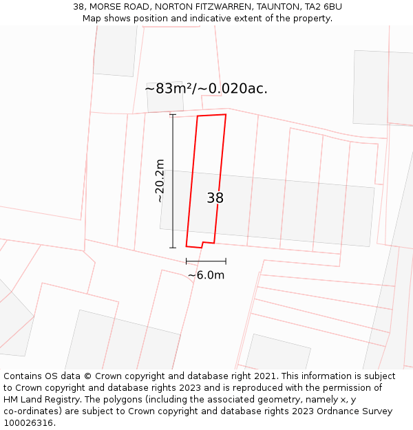 38, MORSE ROAD, NORTON FITZWARREN, TAUNTON, TA2 6BU: Plot and title map