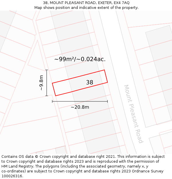 38, MOUNT PLEASANT ROAD, EXETER, EX4 7AQ: Plot and title map