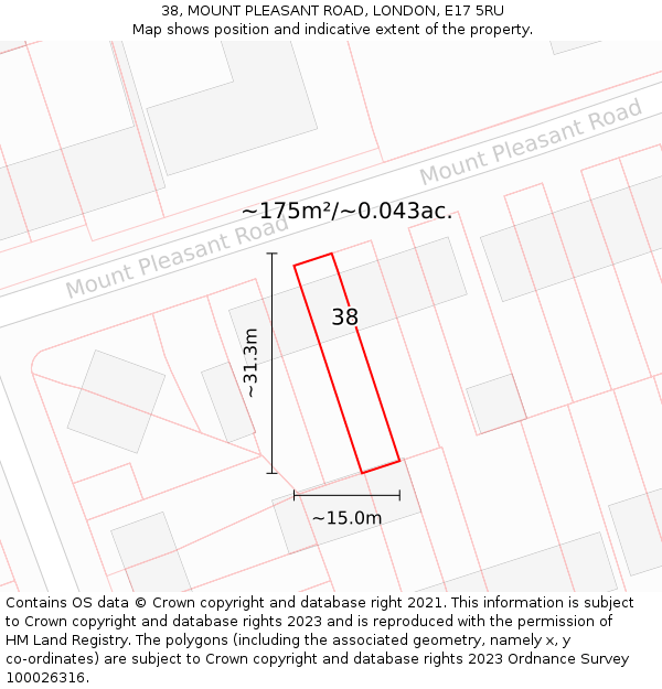 38, MOUNT PLEASANT ROAD, LONDON, E17 5RU: Plot and title map