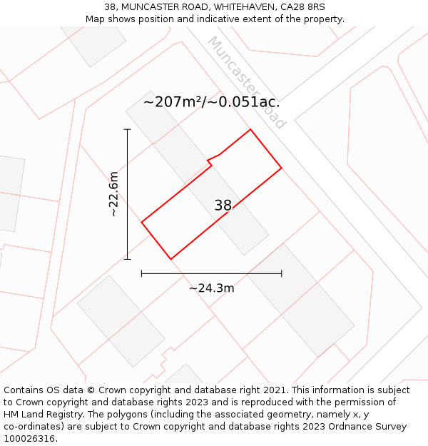 38, MUNCASTER ROAD, WHITEHAVEN, CA28 8RS: Plot and title map