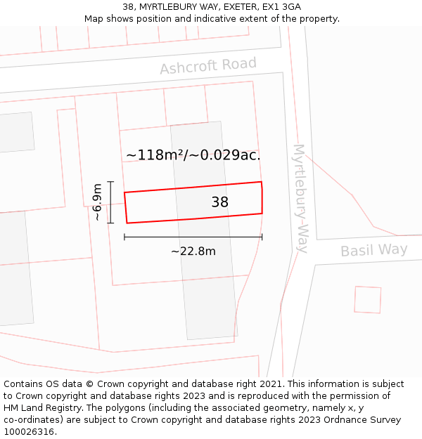 38, MYRTLEBURY WAY, EXETER, EX1 3GA: Plot and title map