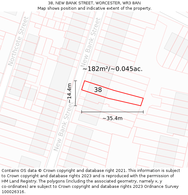 38, NEW BANK STREET, WORCESTER, WR3 8AN: Plot and title map