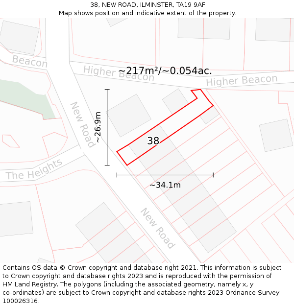 38, NEW ROAD, ILMINSTER, TA19 9AF: Plot and title map