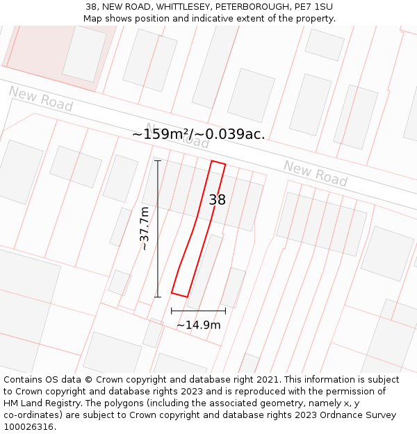 38, NEW ROAD, WHITTLESEY, PETERBOROUGH, PE7 1SU: Plot and title map