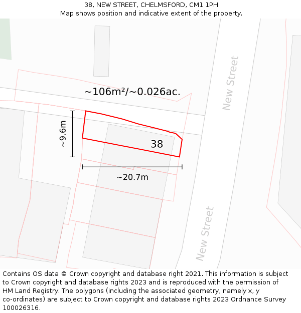 38, NEW STREET, CHELMSFORD, CM1 1PH: Plot and title map