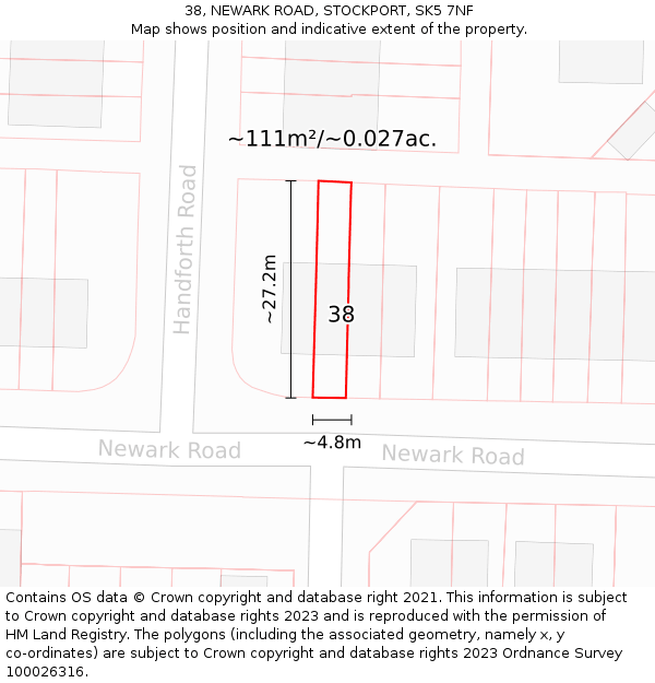 38, NEWARK ROAD, STOCKPORT, SK5 7NF: Plot and title map