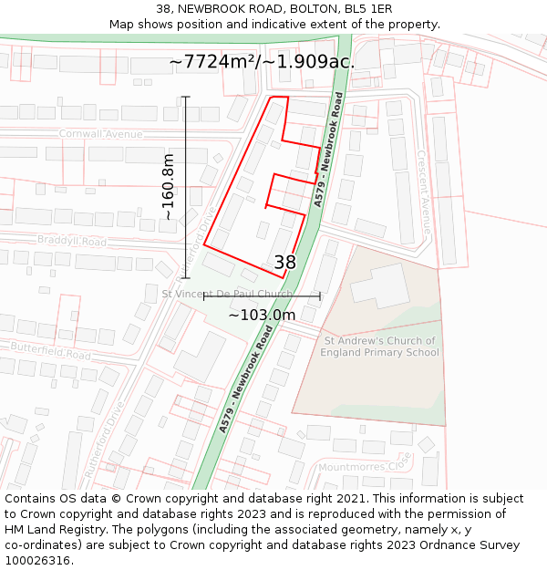 38, NEWBROOK ROAD, BOLTON, BL5 1ER: Plot and title map