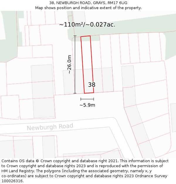 38, NEWBURGH ROAD, GRAYS, RM17 6UG: Plot and title map