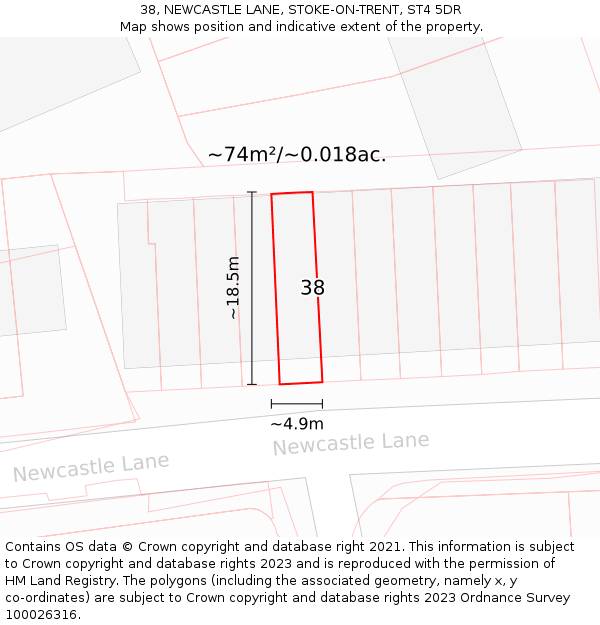 38, NEWCASTLE LANE, STOKE-ON-TRENT, ST4 5DR: Plot and title map