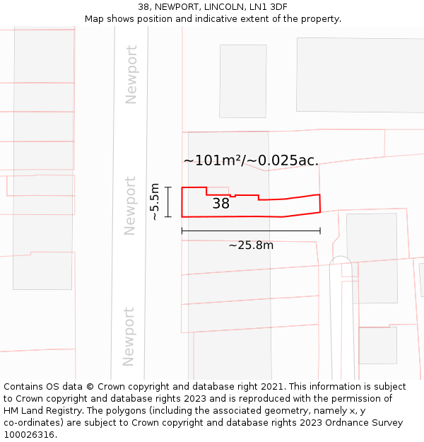 38, NEWPORT, LINCOLN, LN1 3DF: Plot and title map