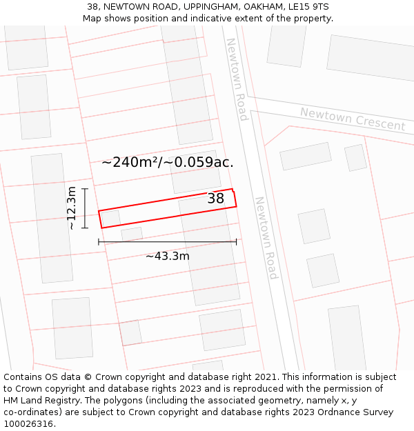 38, NEWTOWN ROAD, UPPINGHAM, OAKHAM, LE15 9TS: Plot and title map