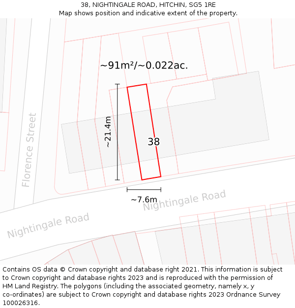 38, NIGHTINGALE ROAD, HITCHIN, SG5 1RE: Plot and title map