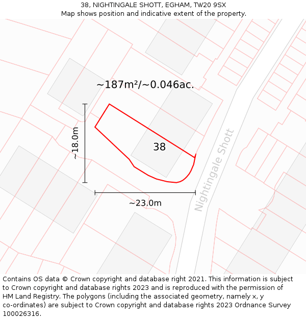 38, NIGHTINGALE SHOTT, EGHAM, TW20 9SX: Plot and title map