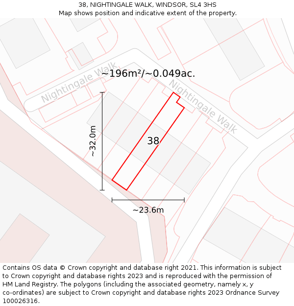 38, NIGHTINGALE WALK, WINDSOR, SL4 3HS: Plot and title map