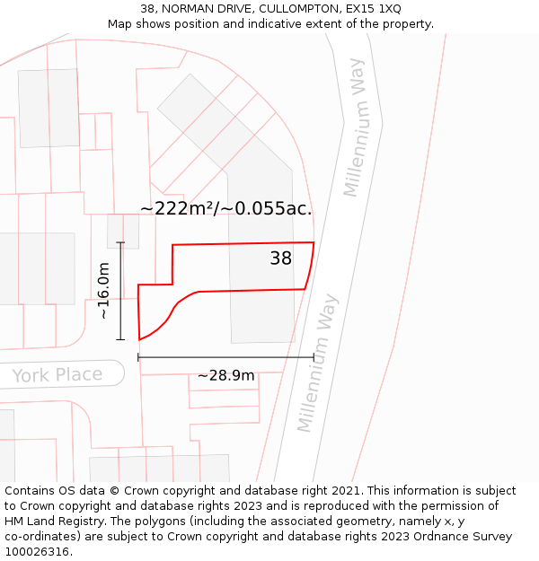 38, NORMAN DRIVE, CULLOMPTON, EX15 1XQ: Plot and title map