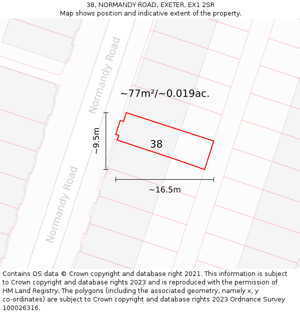 38, NORMANDY ROAD, EXETER, EX1 2SR: Plot and title map