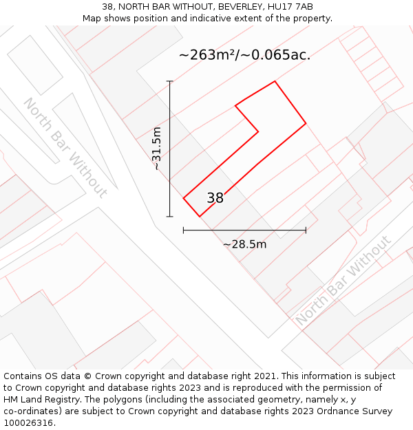 38, NORTH BAR WITHOUT, BEVERLEY, HU17 7AB: Plot and title map